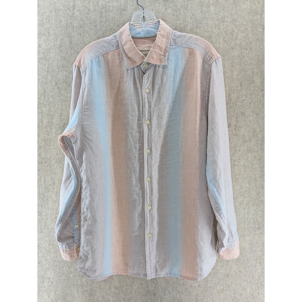 Tommy Bahama Mens S P Linen Blend Ombre Stripe Long Sleeve Button Down Shirt